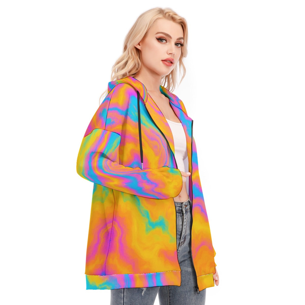 Women's Long Hoodie With Zipper Closure