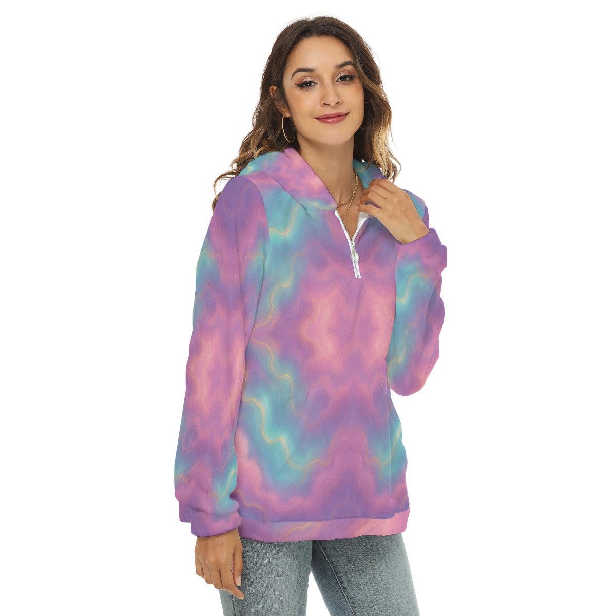 Women's Borg Fleece Hoodie With Half Zip