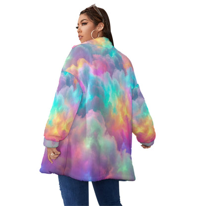 Unisex Borg Fleece Stand-up Collar Coat With Zipper Closure(Plus Size)