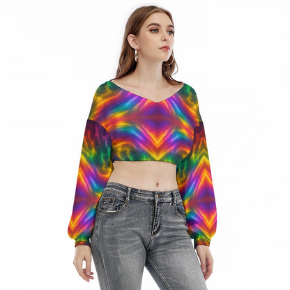 Women's V-neck Long Sleeve Cropped Sweatshirt