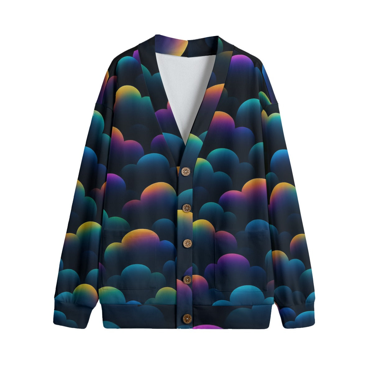 Unisex V-neck Knitted Fleece Cardigan With Button Closure