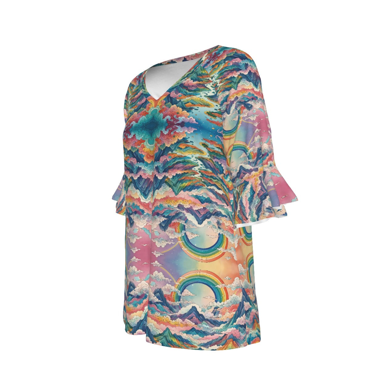 V-neck Women's T-shirt With Bell Sleeve