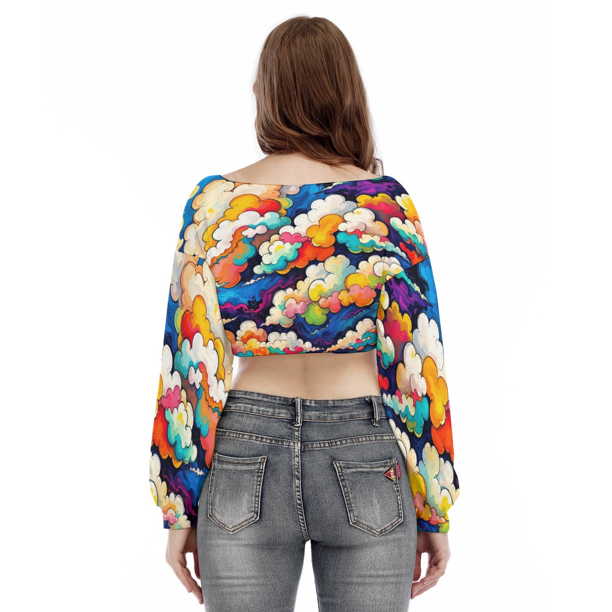 Women's V-neck Long Sleeve Cropped Sweatshirt
