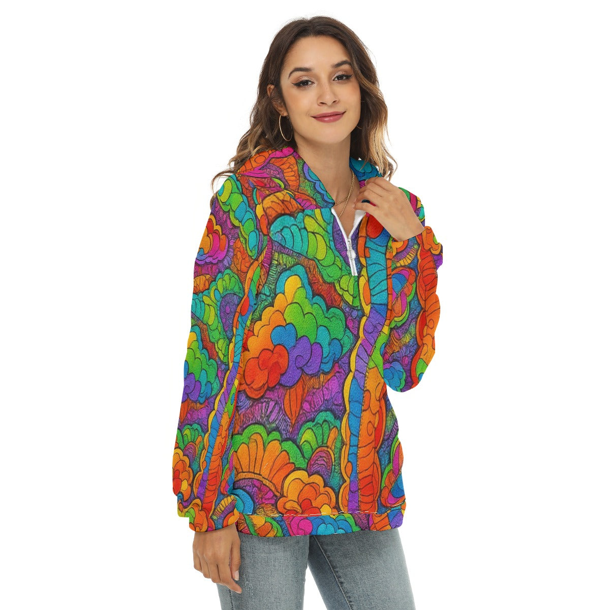 Women's Borg Fleece Hoodie With Half Zip