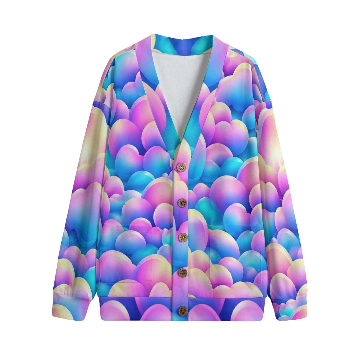 Unisex V-neck Knitted Fleece Cardigan With Button Closure
