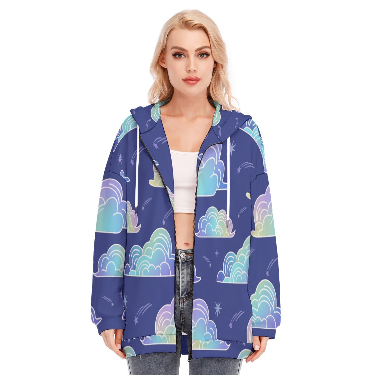 Women's Long Hoodie With Zipper Closure
