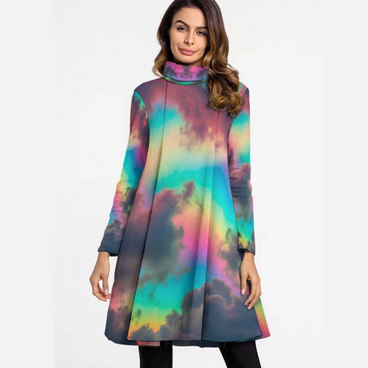 Women's High Neck Dress With Long Sleeve