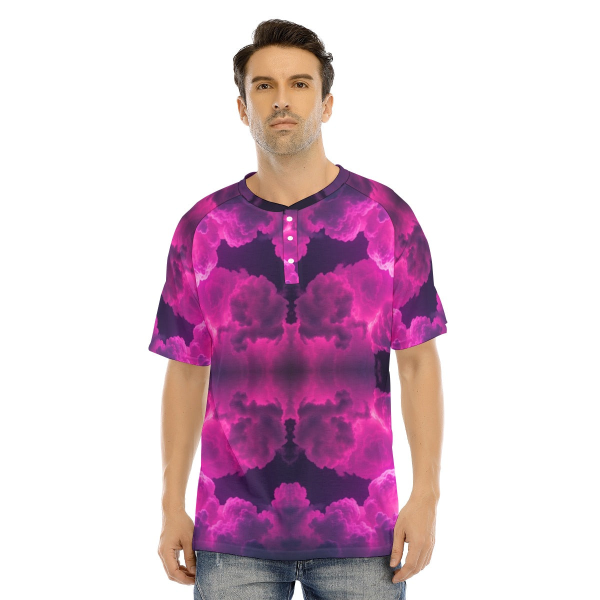 Men's Raglan Sleeve T-shirt With Button Closure