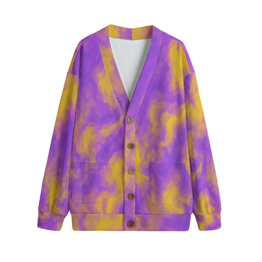 Unisex V-neck Knitted Fleece Cardigan With Button Closure