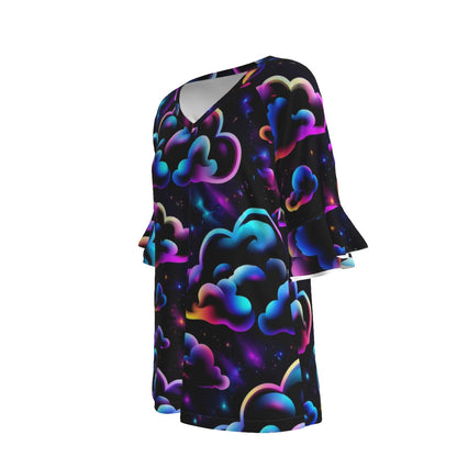 V-neck Women's T-shirt With Bell Sleeve