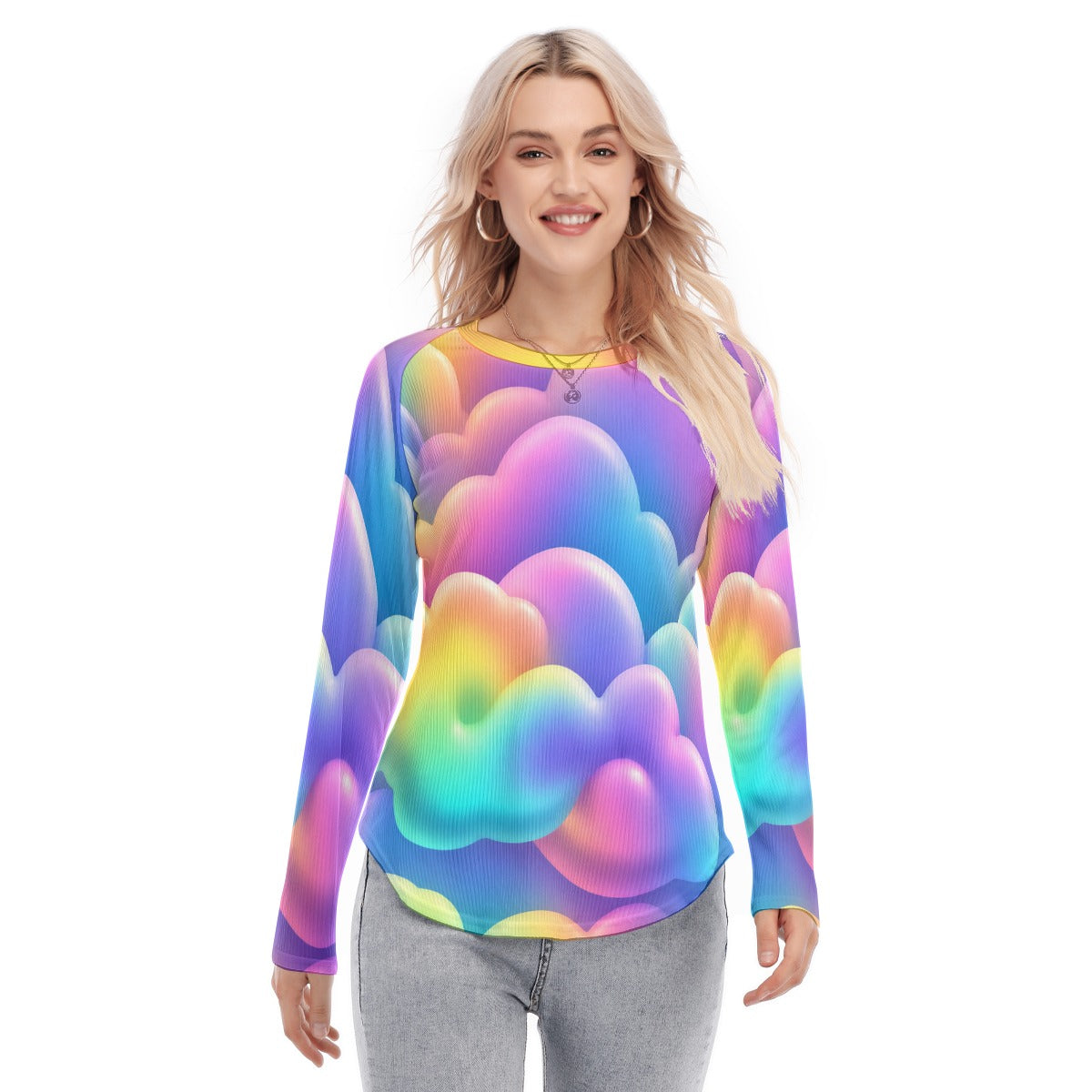 Women's Raglan Sleeves U-Shaped Hem Long Sleeves Blouse