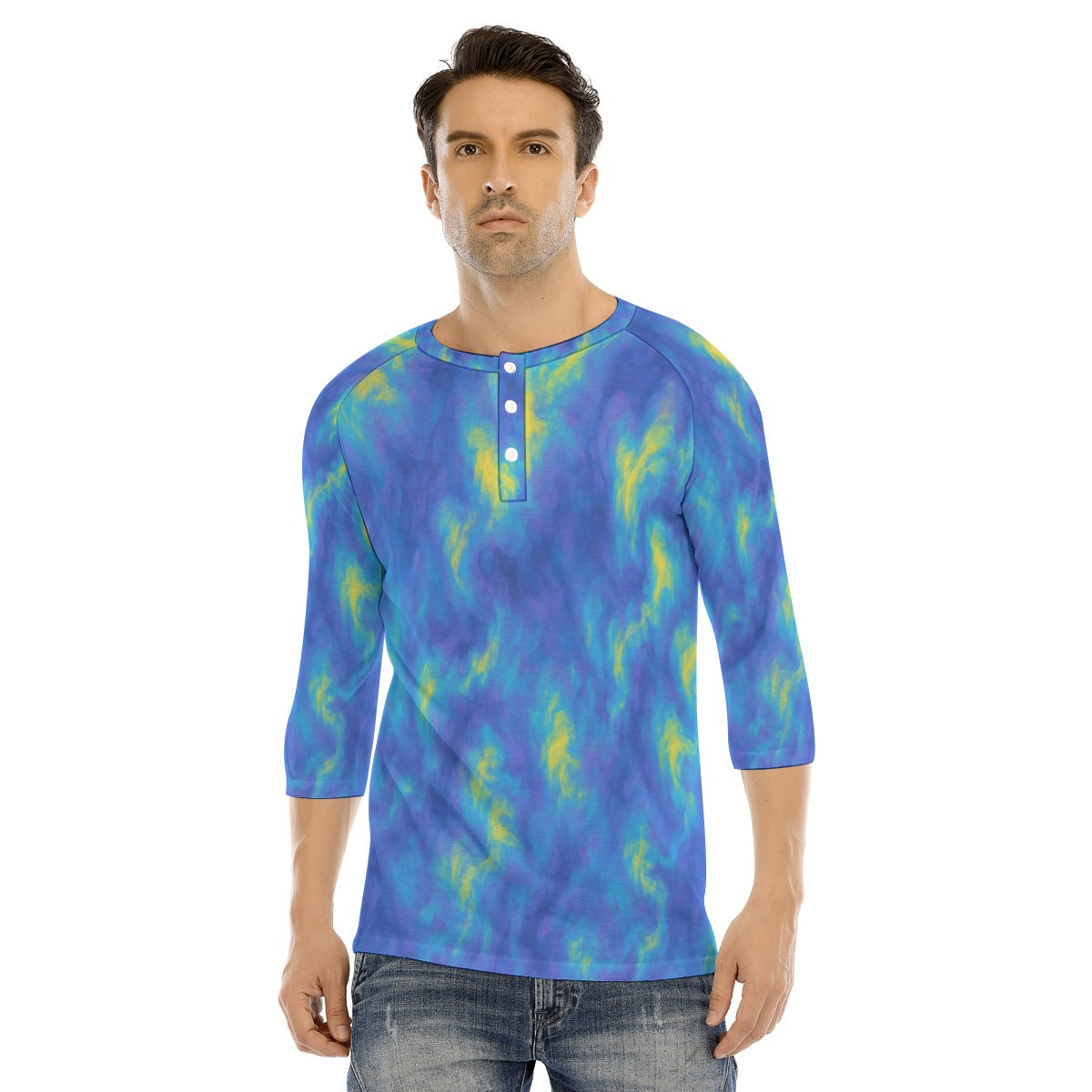 Men's Bracelet Sleeve T-shirt With Button Closure - view 1