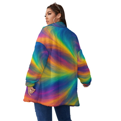 Unisex Borg Fleece Stand-up Collar Coat With Zipper Closure(Plus Size)