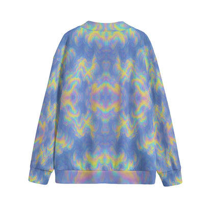 Unisex V-neck Knitted Fleece Cardigan With Button Closure