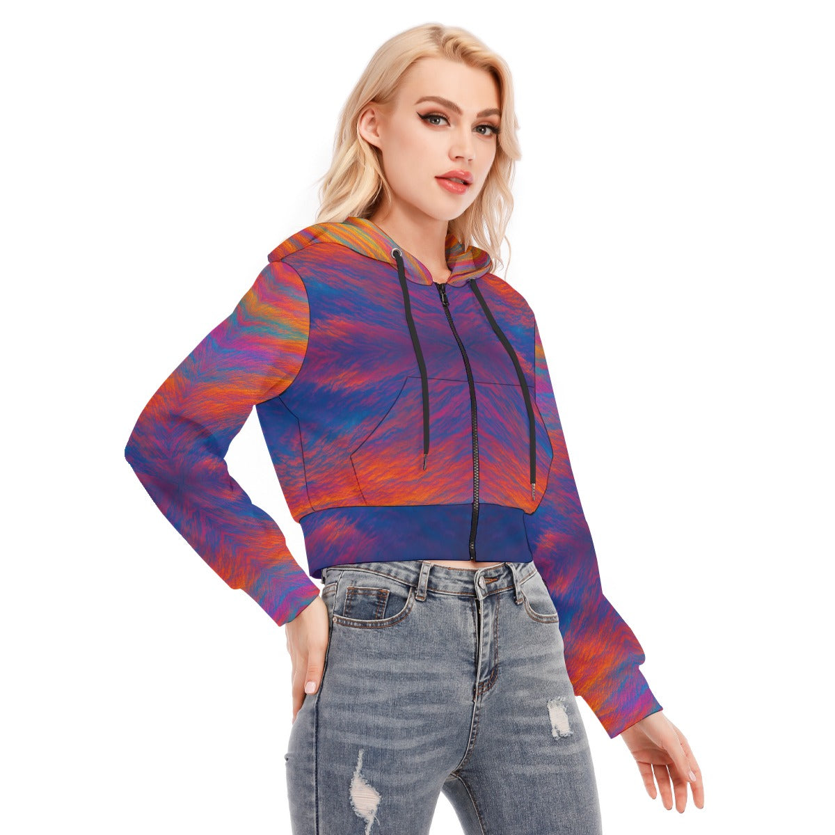 Women's Crop Top Hoodie With Zipper Closure