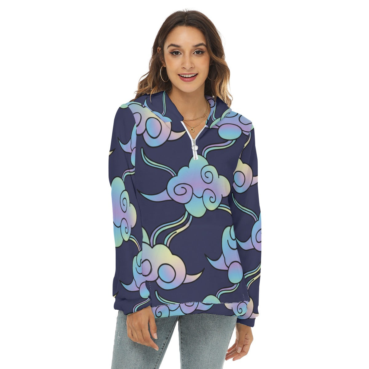 Women's Borg Fleece Hoodie With Half Zip