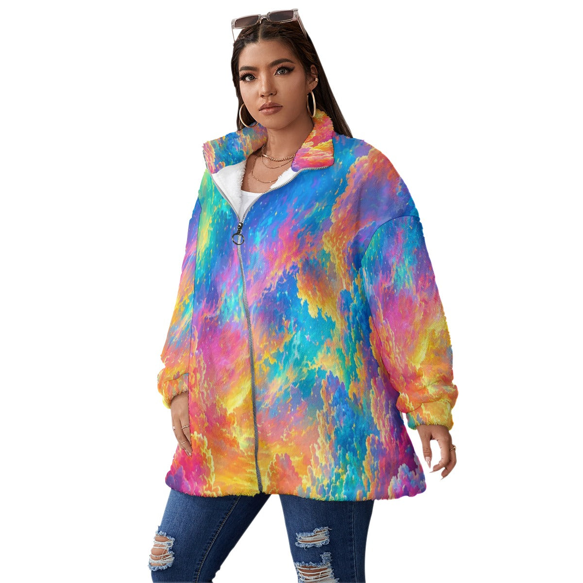 Unisex Borg Fleece Stand-up Collar Coat With Zipper Closure(Plus Size)