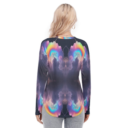 Women's Raglan Sleeves U-Shaped Hem Long Sleeves Blouse