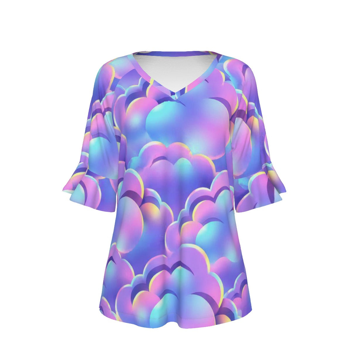 V-neck Women's T-shirt With Bell Sleeve