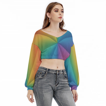 Women's V-neck Long Sleeve Cropped Sweatshirt