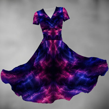 All-over Print Women's Short Sleeve V Neck Midi Dress