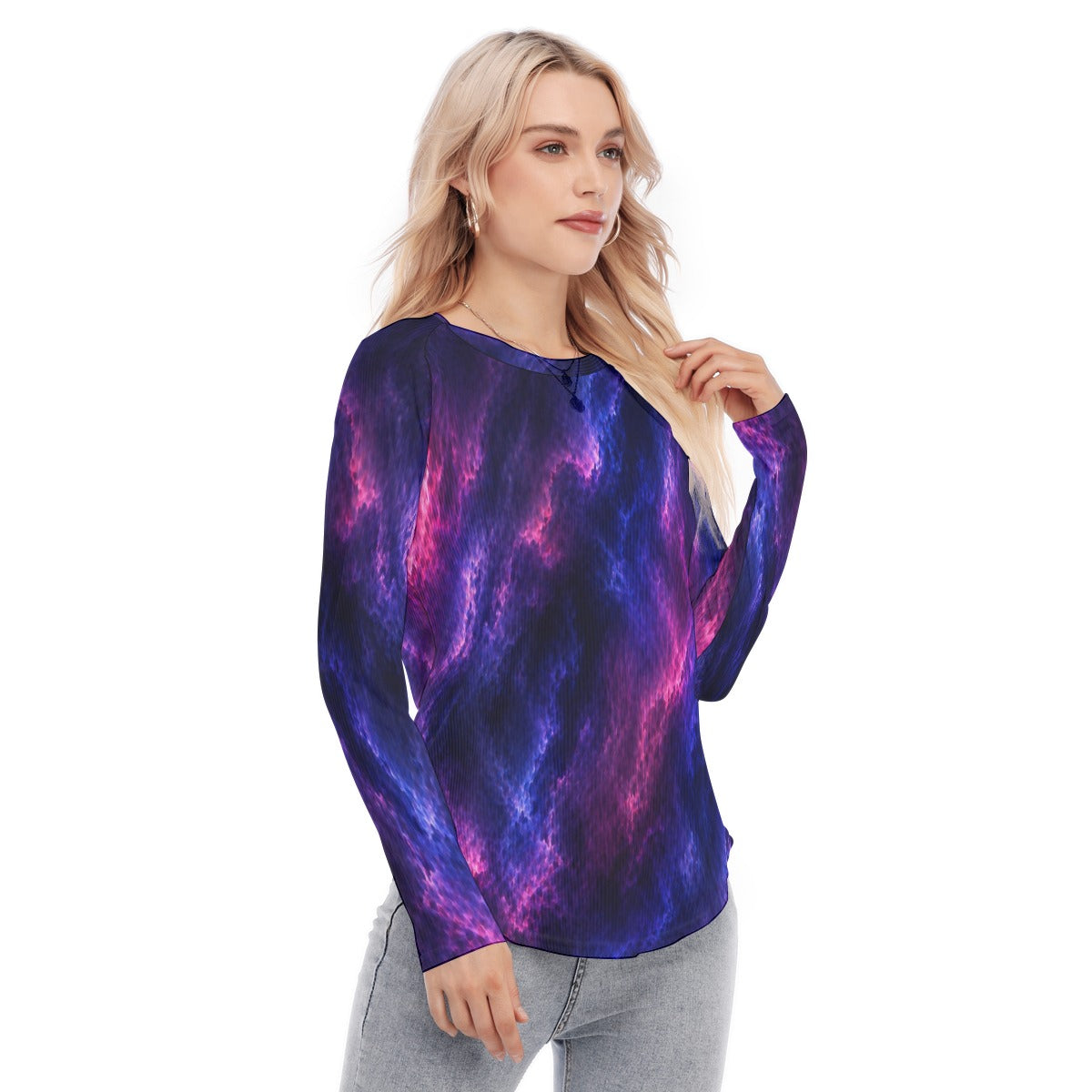 Women's Raglan Sleeves U-Shaped Hem Long Sleeves Blouse