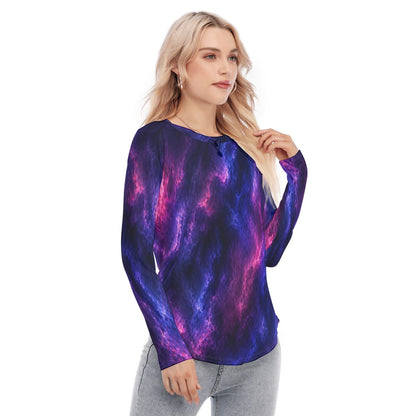 Women's Raglan Sleeves U-Shaped Hem Long Sleeves Blouse