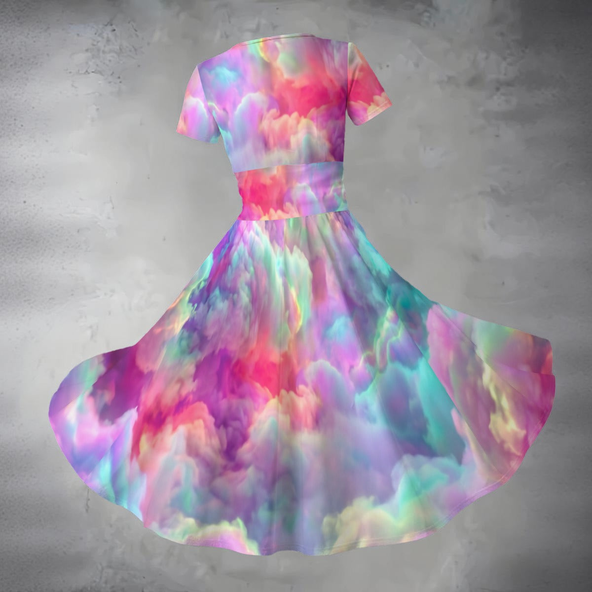 All-over Print Women's Short Sleeve V Neck Midi Dress