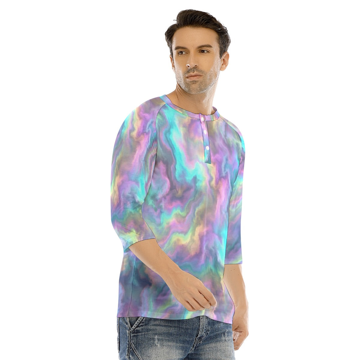 Men's Bracelet Sleeve T-shirt With Button Closure - view 2