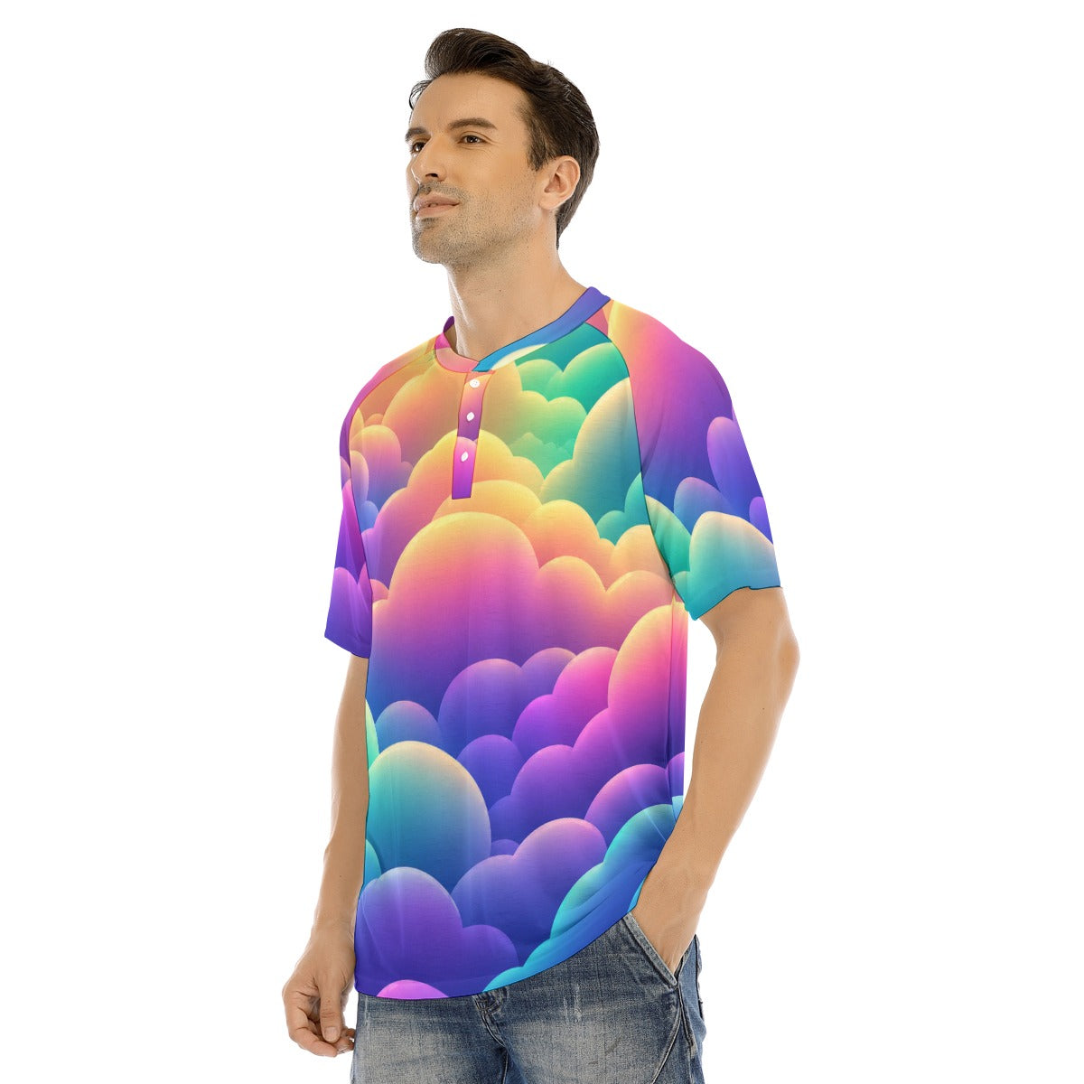 Men's Raglan Sleeve T-shirt With Button Closure