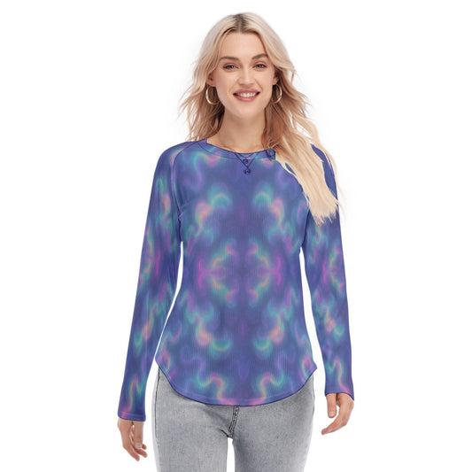 Women's Raglan Sleeves U-Shaped Hem Long Sleeves Blouse