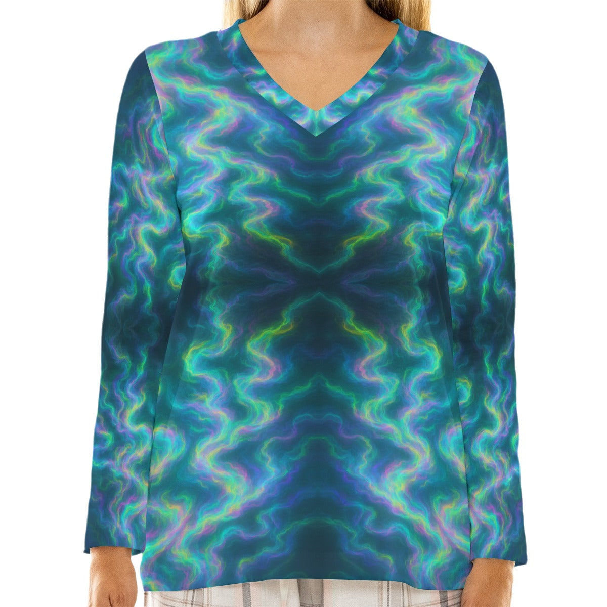 Women's Loose V-Neck T-Shirt With Long Sleeve