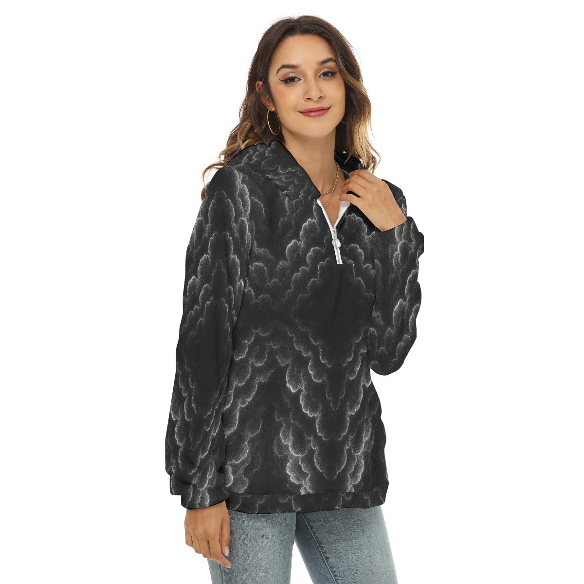 Women's Borg Fleece Hoodie With Half Zip