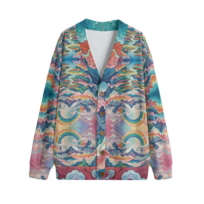 Unisex V-neck Knitted Fleece Cardigan With Button Closure