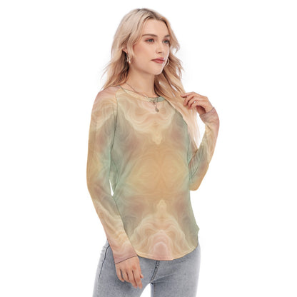 Women's Raglan Sleeves U-Shaped Hem Long Sleeves Blouse