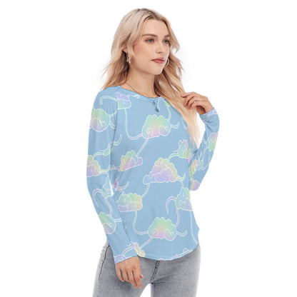 Women's Raglan Sleeves U-Shaped Hem Long Sleeves Blouse