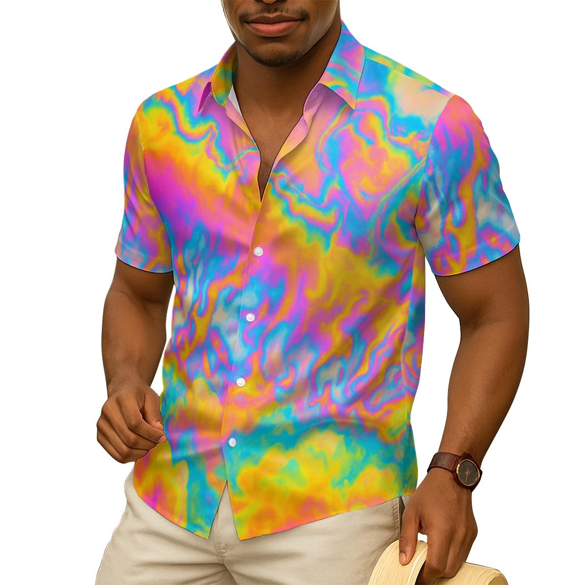 Men's Imitation Silk Short-Sleeved Shirt