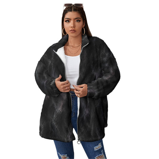 Unisex Borg Fleece Stand-up Collar Coat With Zipper Closure(Plus Size)
