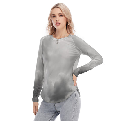 Women's Raglan Sleeves U-Shaped Hem Long Sleeves Blouse