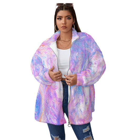 Unisex Borg-Fleece Stand-Up Collar Zip Coat — Plus Size - view 1