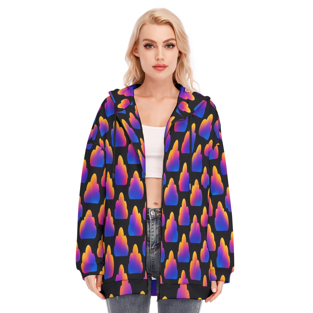 Women's Long Hoodie With Zipper Closure