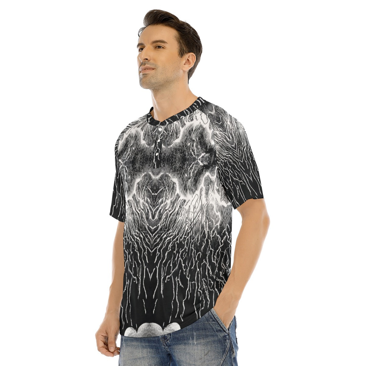 Men's Raglan Sleeve T-shirt With Button Closure