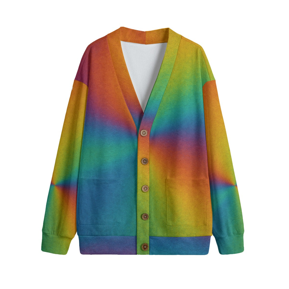 Unisex V-neck Knitted Fleece Cardigan With Button Closure