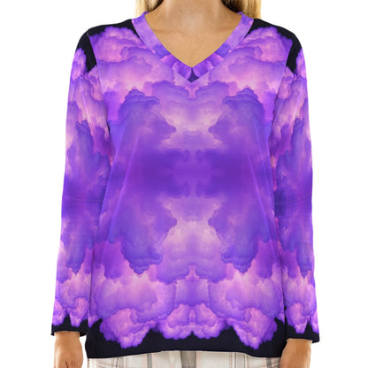 Women's Loose V-Neck T-Shirt With Long Sleeve