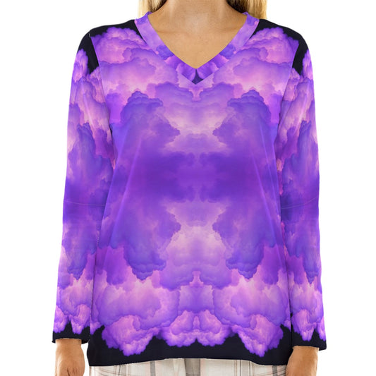 Women's Loose V-Neck T-Shirt With Long Sleeve