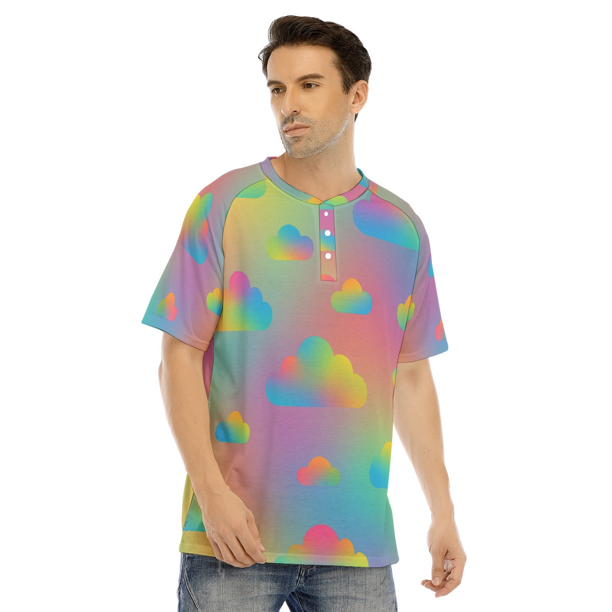 Men's Raglan Sleeve T-shirt With Button Closure