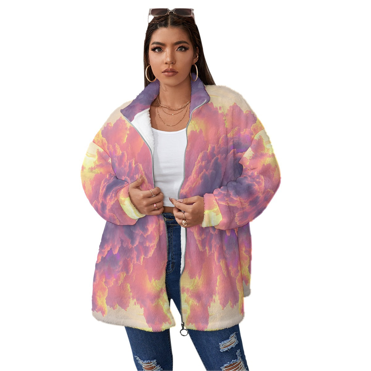 Unisex Borg Fleece Stand-up Collar Coat With Zipper Closure(Plus Size)
