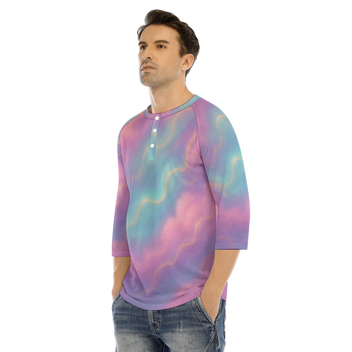 Men's Bracelet Sleeve T-shirt With Button Closure - view 3