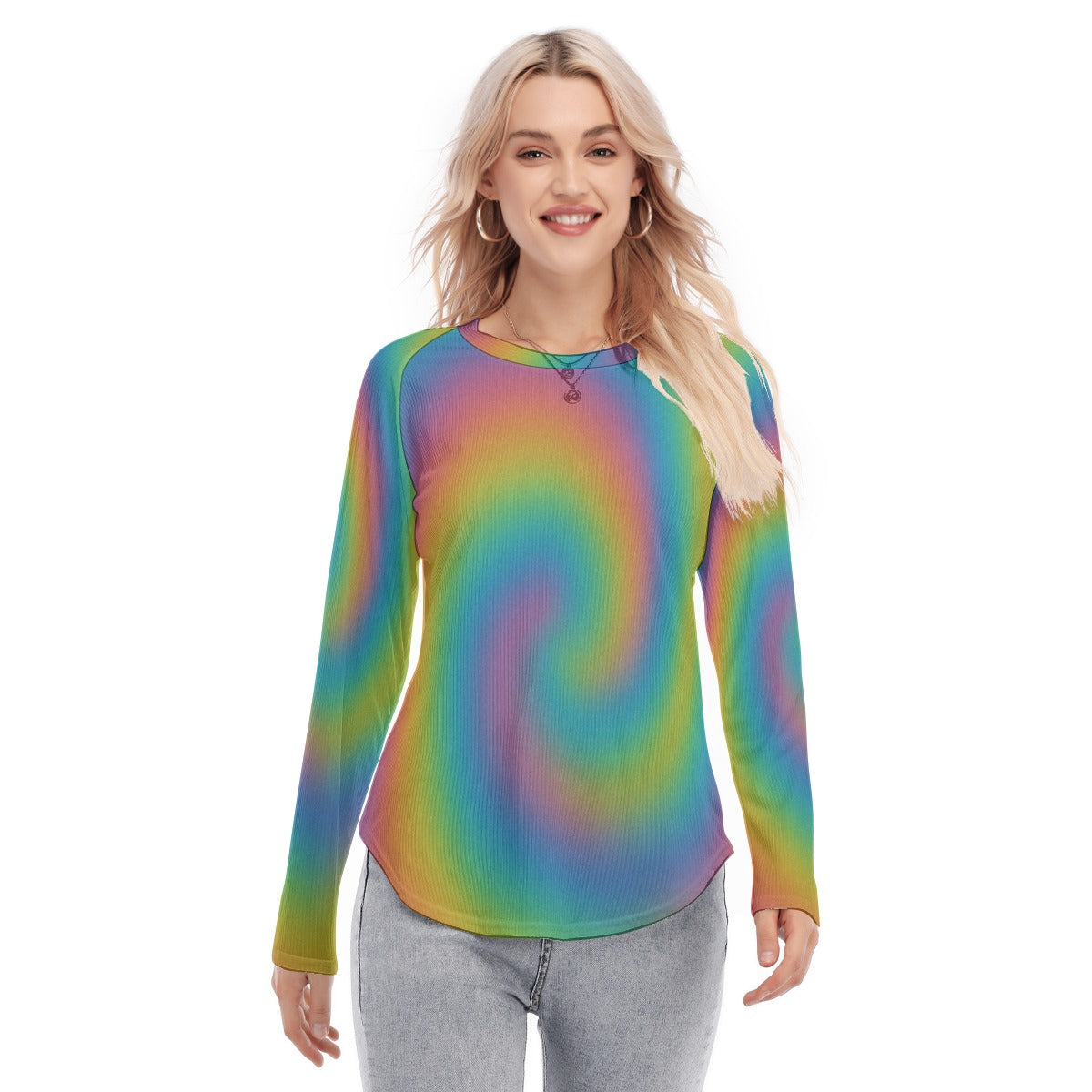 Women's Raglan Sleeves U-Shaped Hem Long Sleeves Blouse