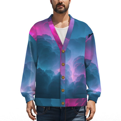 Unisex V-neck Knitted Fleece Cardigan With Button Closure